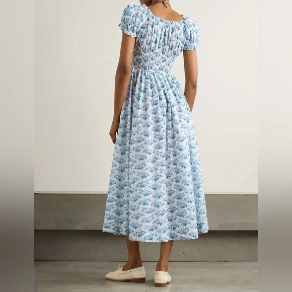 Doen Ashlynn Tie-detailed Shirred Floral dress, size S. US 2, new never worn. - Picture 3 of 9